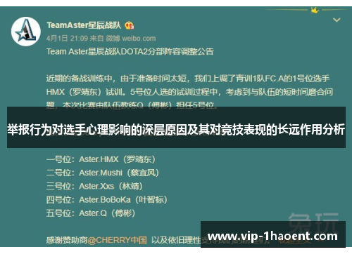 举报行为对选手心理影响的深层原因及其对竞技表现的长远作用分析
